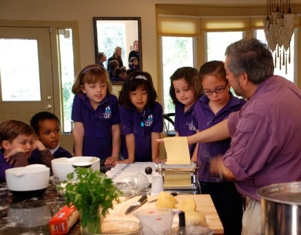 Giuliano Hazan teaching kindergarteners how to make pasta